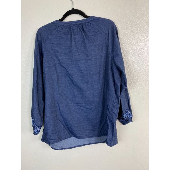 Chicos‎ 2 Blue Embroidered Long Sleeve Tunic Boho Top Size Large Peasant Prairie - Picture 14 of 15